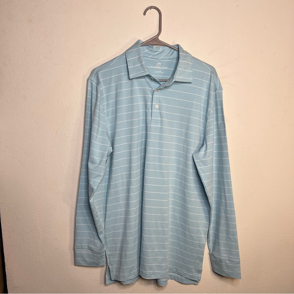 Southern Tide Light Blue Striped Polo Shirt